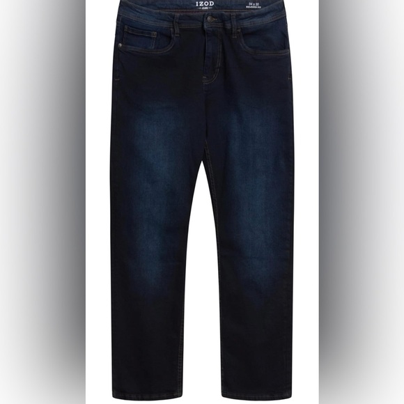 IZOD Men's Denim Jeans - Comfort Stretch Mid Rise Relaxed Fit, 34x32 Dark Tint - Picture 2 of 7